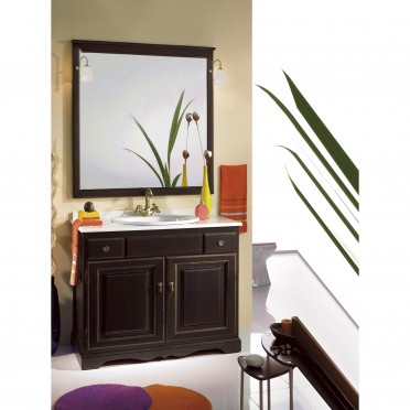 Badmöbel Clasic 100 cm rustikal aus Kiefernholz inkl. Waschbecken, Spiegel und Beleuchtung